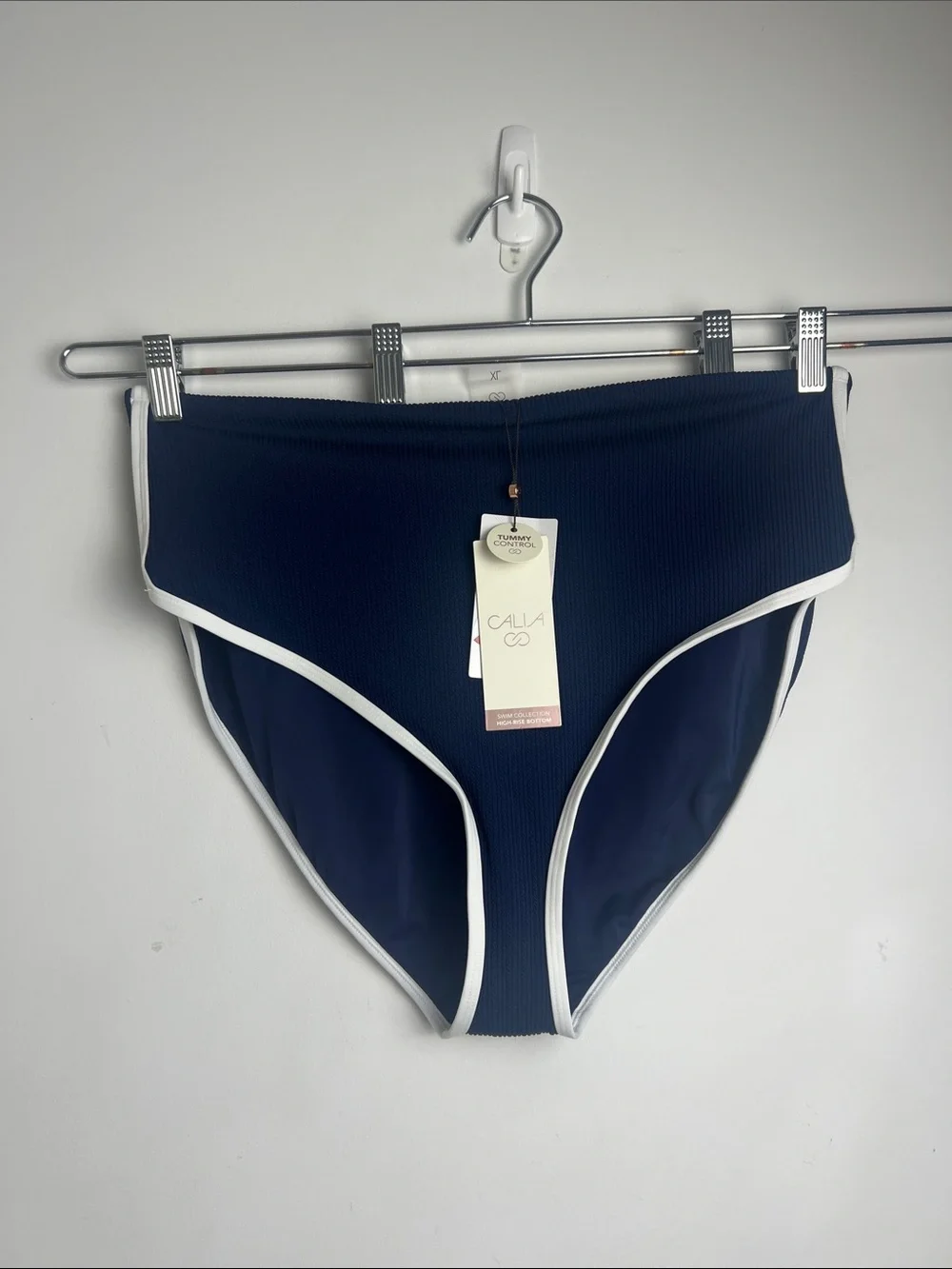 NEW CALIA XL Tipped‎ High Rise Bikini Swim Bottoms In Opulent Blue